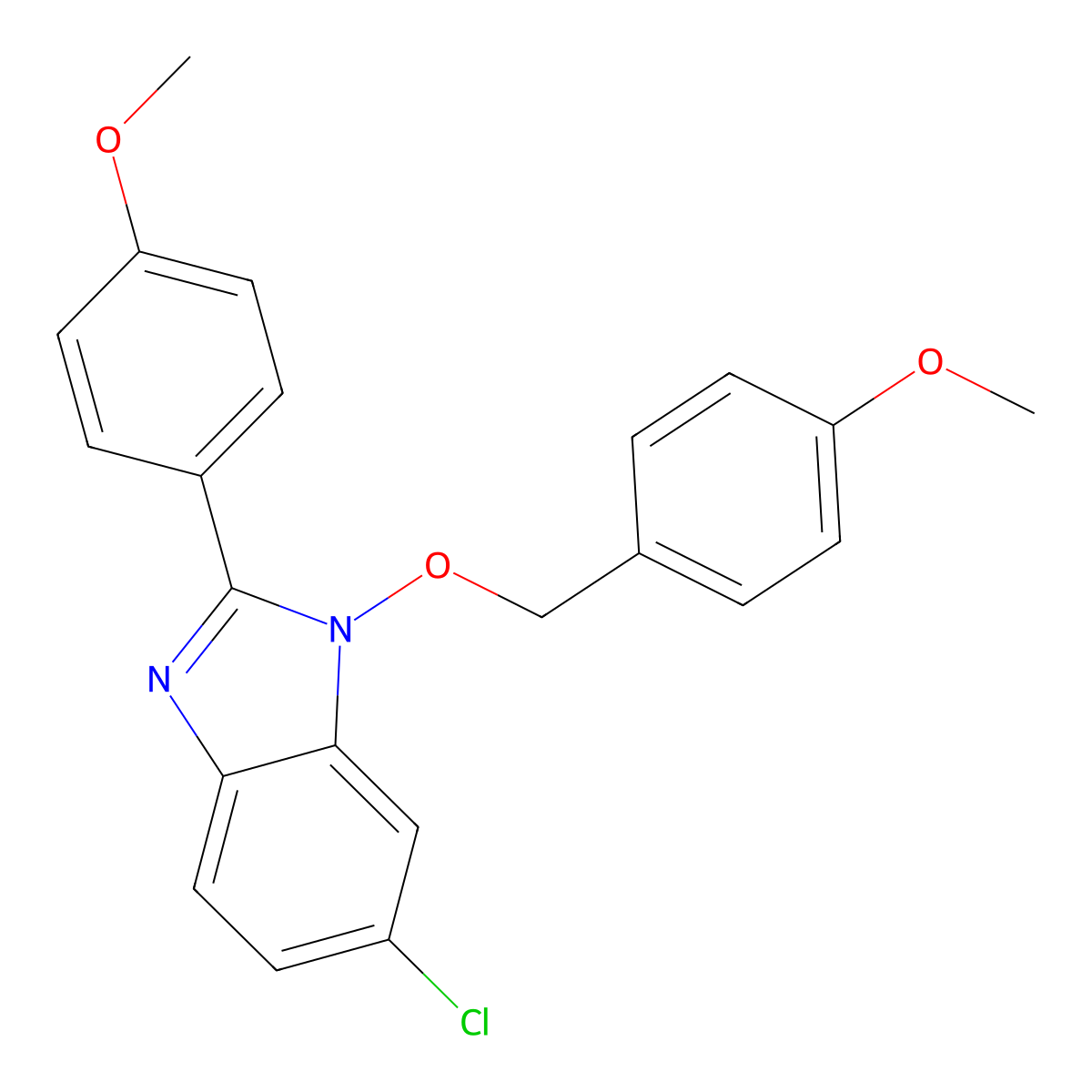 6-Chloro-2-(4-methoxyphenyl)-1-[(4-methoxyphenyl)methoxy]benzimidazole molecular structure, CAS 282523-23-3