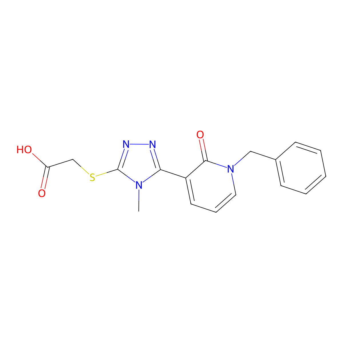 2-((5-(1-Benzyl-2-oxo-1,2-dihydropyridin-3-yl)-4-methyl-4H-1,2,4-triazol-3-yl)thio)acetic acid molecular structure, CAS 282523-25-5