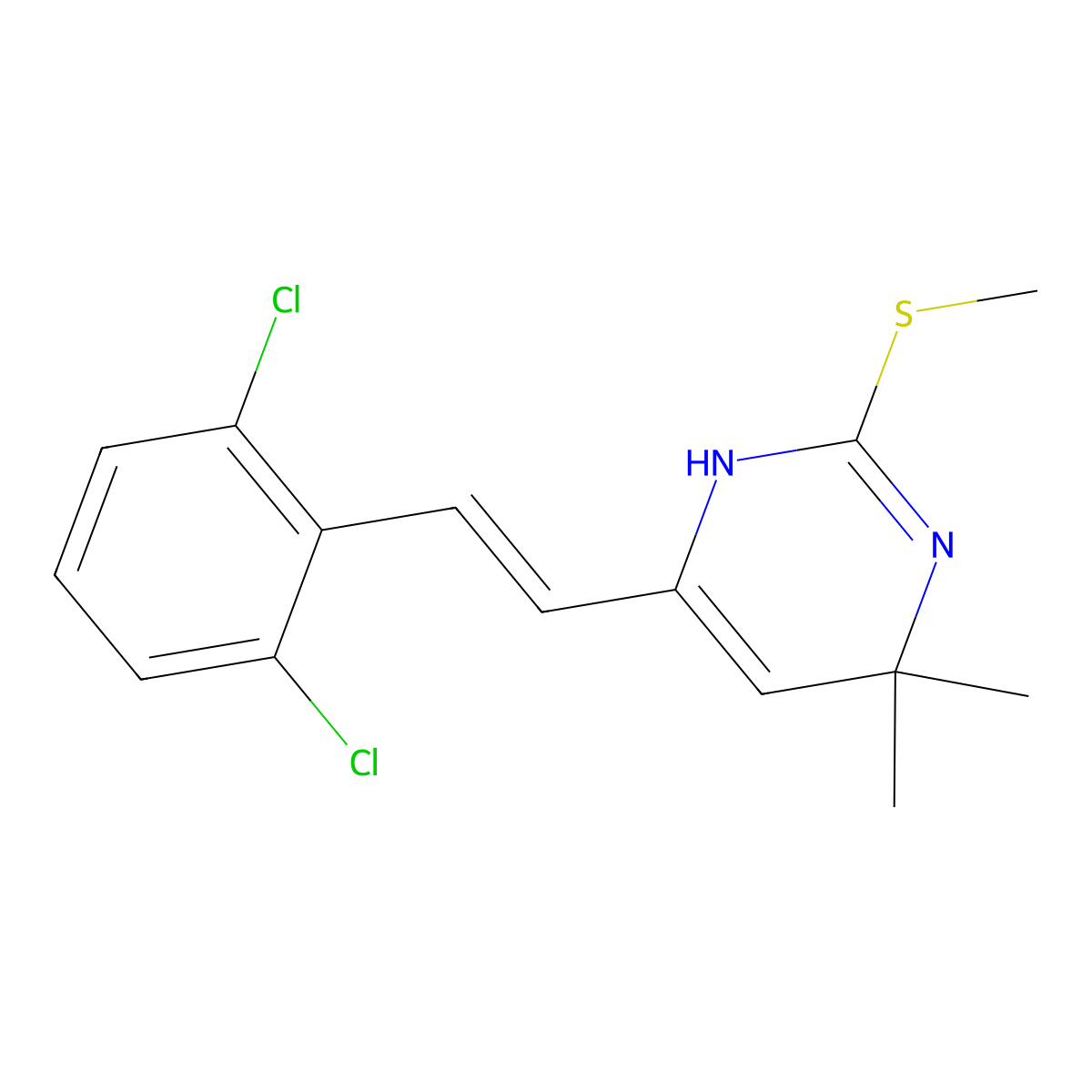 4-(2,6-Dichlorostyryl)-6,6-dimethyl-2-(methylsulfanyl)-1,6-dihydropyrimidine molecular structure, CAS 282523-31-3