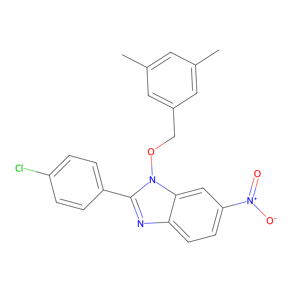 2-(4-chlorophenyl)-1-[(3,5-dimethylbenzyl)oxy]-6-nitro-1H-1,3-benzimidazole molecular structure, CAS 282523-32-4