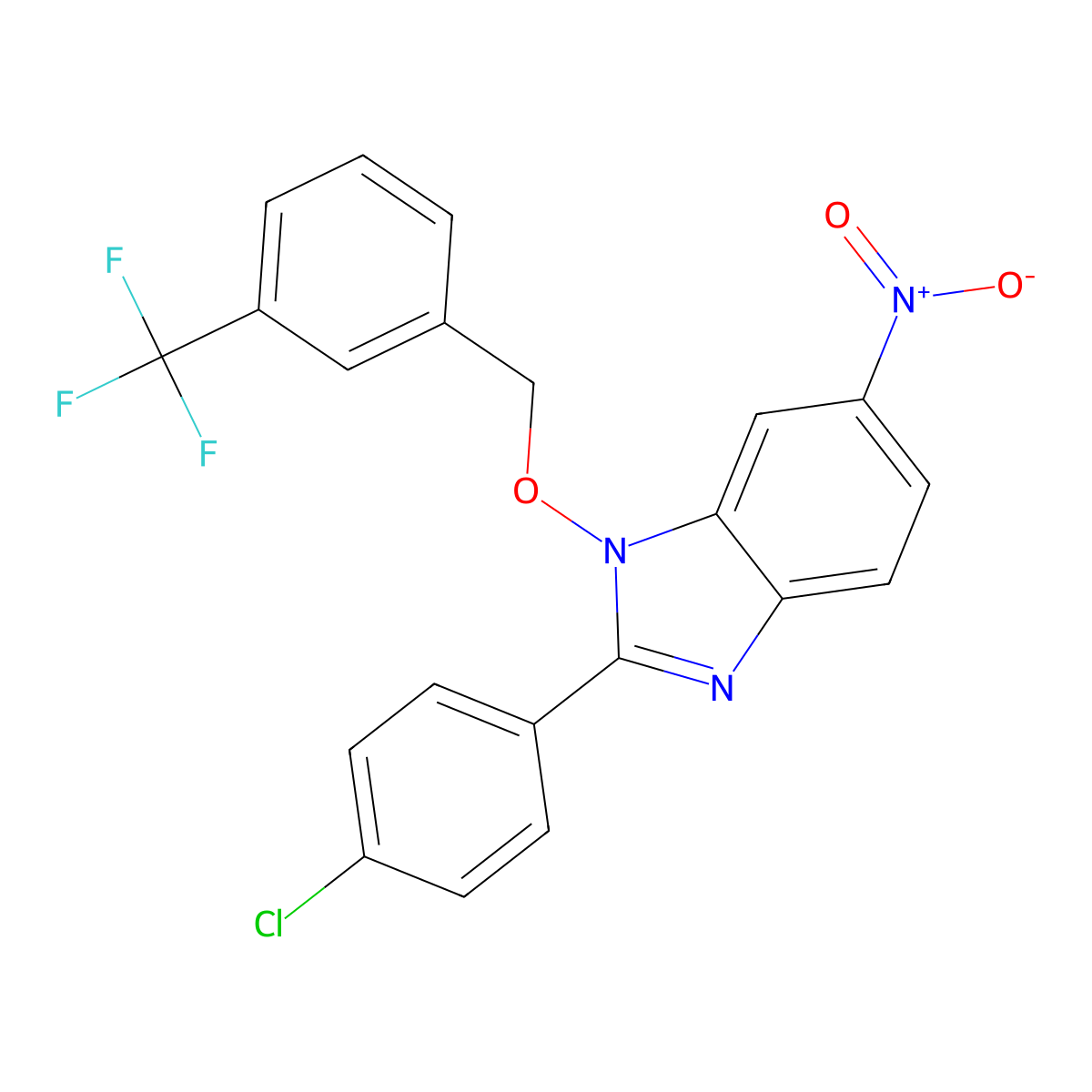2-(4-chlorophenyl)-6-nitro-1-{[3-(trifluoromethyl)benzyl]oxy}-1H-1,3-benzimidazole molecular structure, CAS 282523-33-5