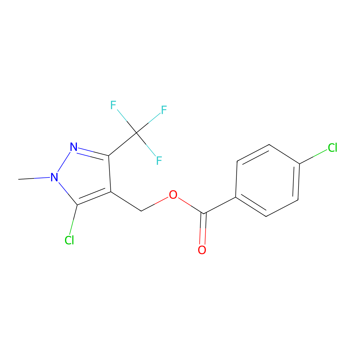 [5-chloro-1-methyl-3-(trifluoromethyl)-1H-pyrazol-4-yl]methyl 4-chlorobenzenecarboxylate molecular structure, CAS 282523-34-6