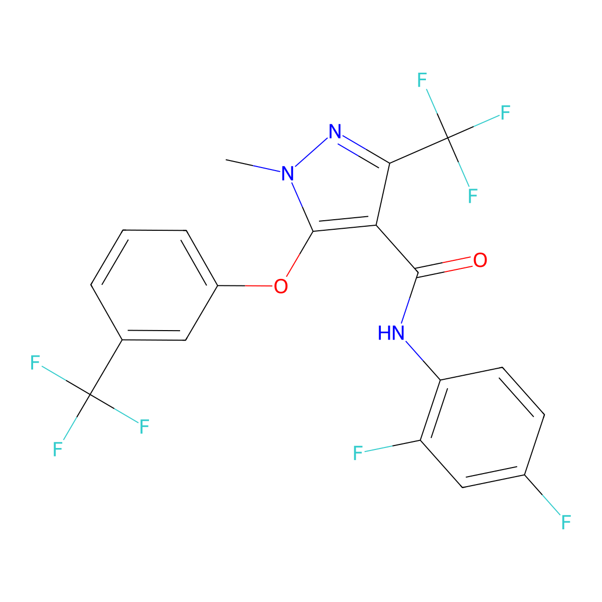 N-(2,4-difluorophenyl)-1-methyl-3-(trifluoromethyl)-5-[3-(trifluoromethyl)phenoxy]-1H-pyrazole-4-carboxamide molecular structure, CAS 282523-35-7