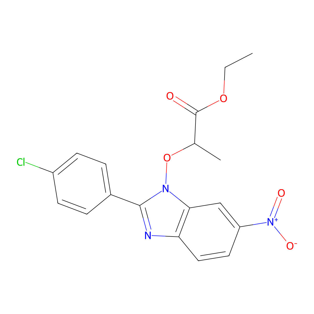 ethyl 2-{[2-(4-chlorophenyl)-6-nitro-1H-1,3-benzimidazol-1-yl]oxy}propanoate molecular structure, CAS 282523-41-5