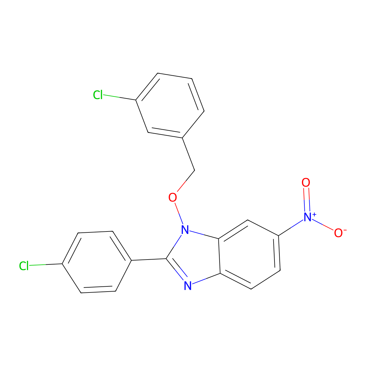 1-[(3-chlorobenzyl)oxy]-2-(4-chlorophenyl)-6-nitro-1H-1,3-benzimidazole molecular structure, CAS 282523-44-8