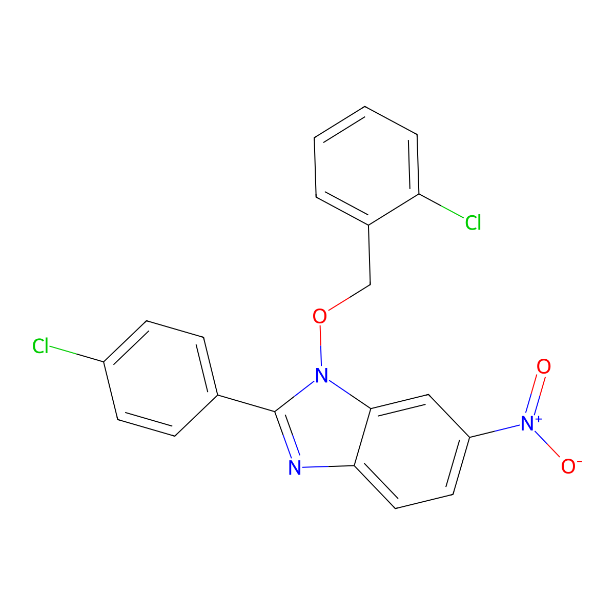 1-[(2-chlorobenzyl)oxy]-2-(4-chlorophenyl)-6-nitro-1H-1,3-benzimidazole molecular structure, CAS 282523-45-9
