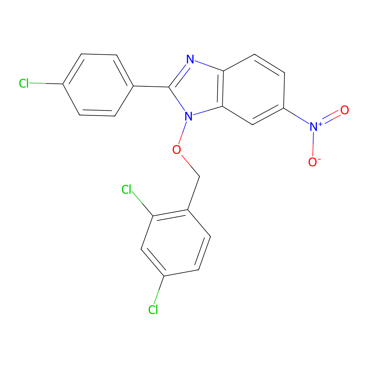 2-(4-chlorophenyl)-1-[(2,4-dichlorobenzyl)oxy]-6-nitro-1H-1,3-benzimidazole molecular structure, CAS 282523-48-2