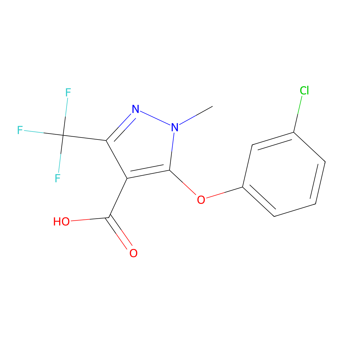 5-(3-Chlorophenoxy)-1-methyl-3-(trifluoromethyl)-1H-pyrazole-4-carboxylic acid molecular structure, CAS 282523-49-3