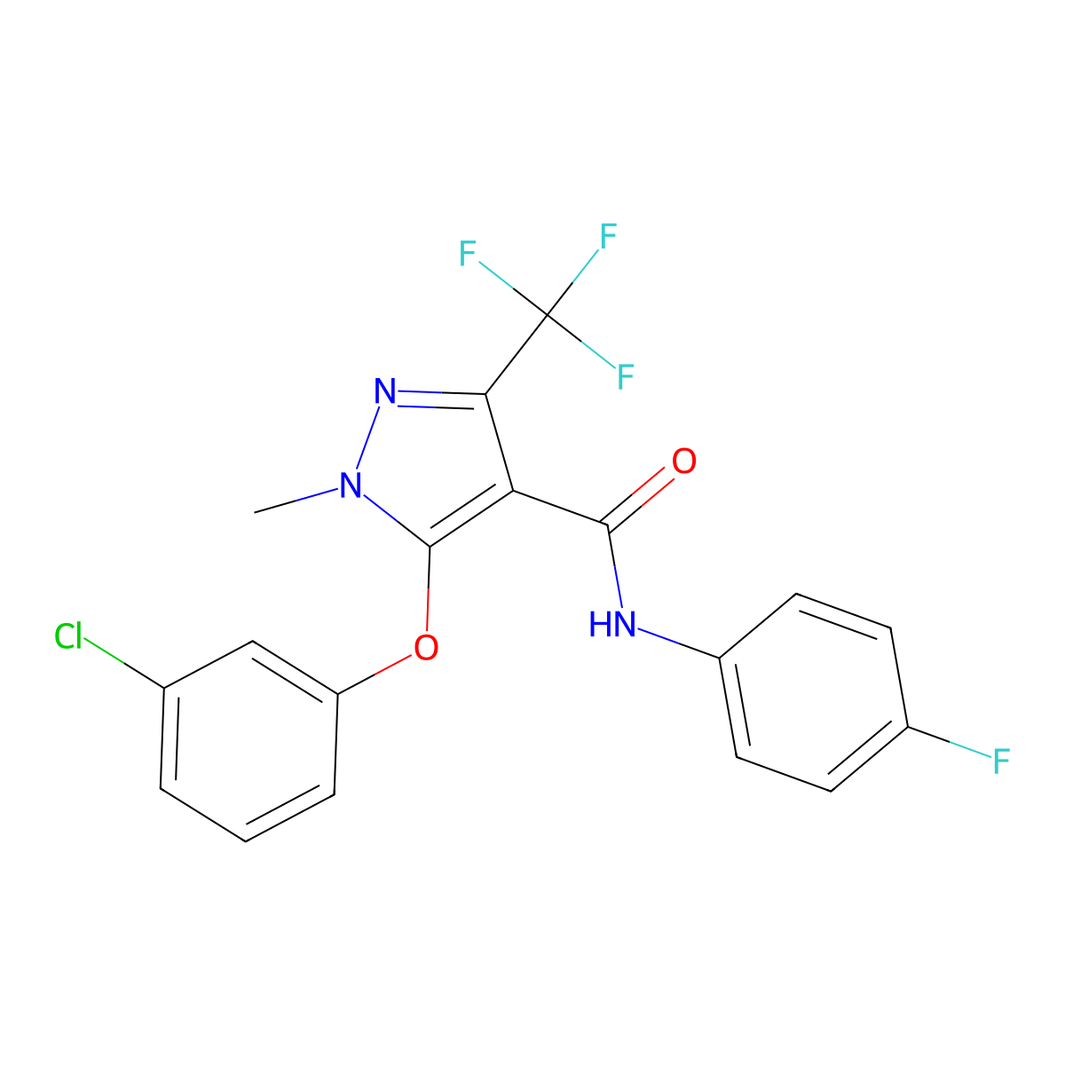 5-(3-chlorophenoxy)-N-(4-fluorophenyl)-1-methyl-3-(trifluoromethyl)-1H-pyrazole-4-carboxamide molecular structure, CAS 282523-50-6