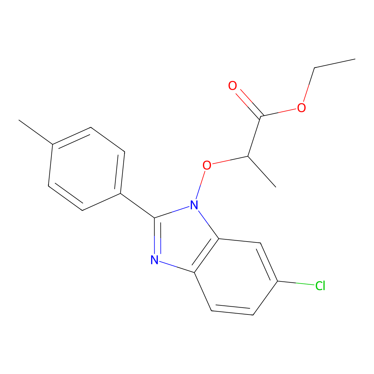 ethyl 2-{[6-chloro-2-(4-methylphenyl)-1H-1,3-benzimidazol-1-yl]oxy}propanoate molecular structure, CAS 282523-55-1