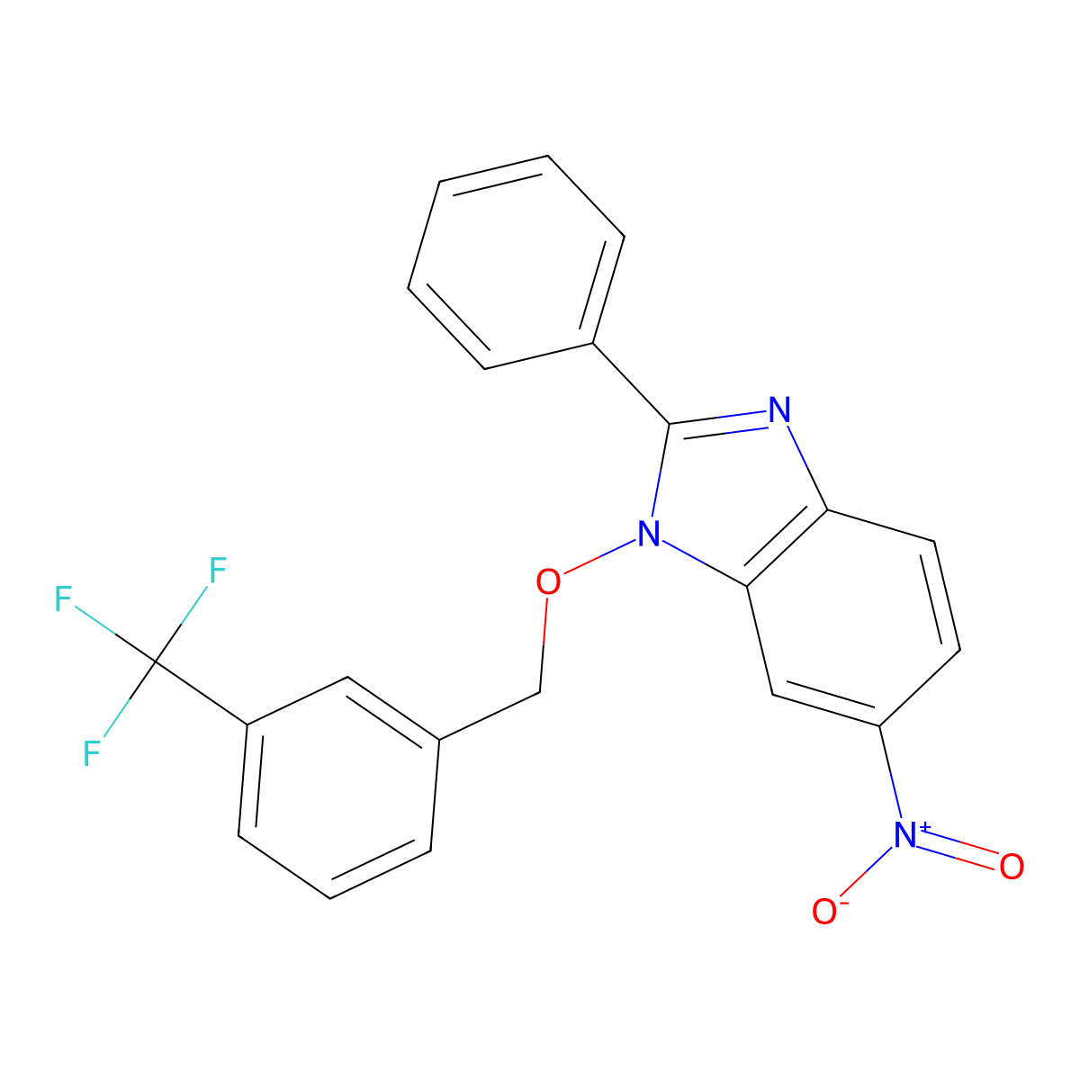 6-Nitro-2-phenyl-1-[[3-(trifluoromethyl)phenyl]methoxy]benzimidazole molecular structure, CAS 282523-61-9