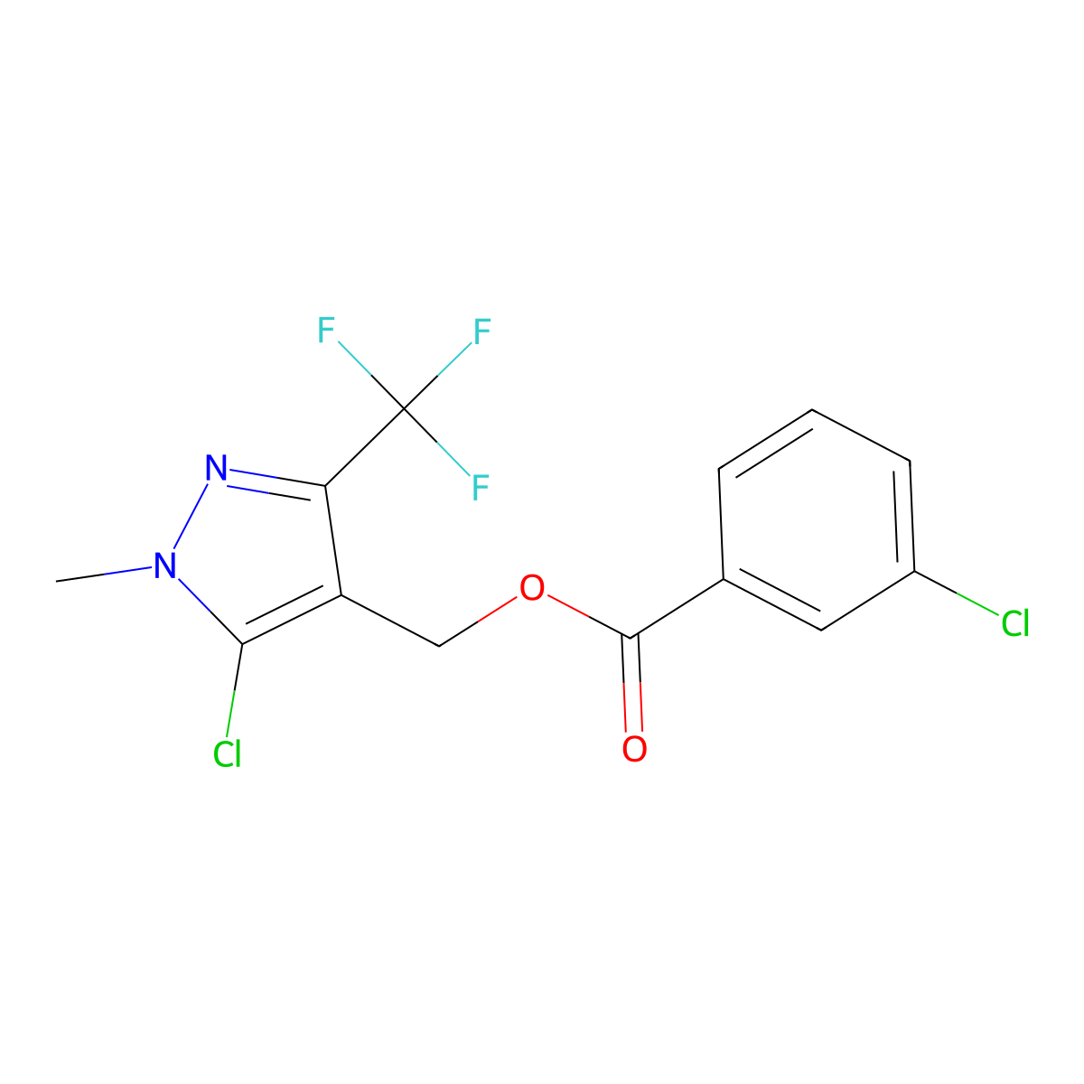 [5-chloro-1-methyl-3-(trifluoromethyl)-1H-pyrazol-4-yl]methyl 3-chlorobenzenecarboxylate molecular structure, CAS 282523-62-0