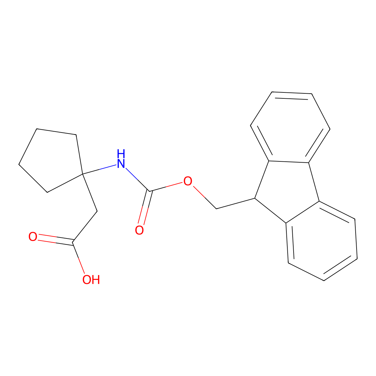 2-(1-((((9H-fluoren-9-yl)methoxy)carbonyl)amino)cyclopentyl)acetic acid molecular structure, CAS 282524-99-6