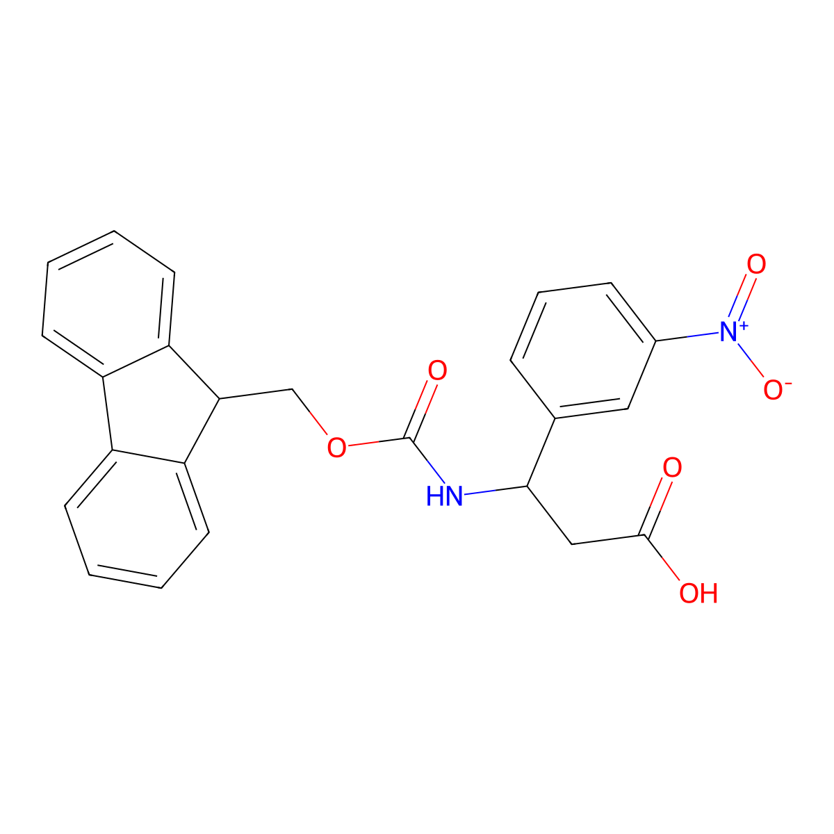 3-((((9H-Fluoren-9-yl)methoxy)carbonyl)amino)-3-(3-nitrophenyl)propanoic acid molecular structure, CAS 282525-10-4