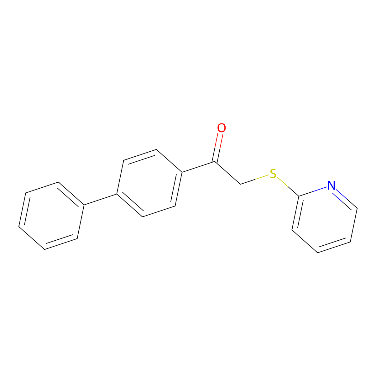 Ethanone, 1-(1,1'-biphenyl-4-yl)-2-(2-pyridylthio)- molecular structure, CAS 282539-03-1