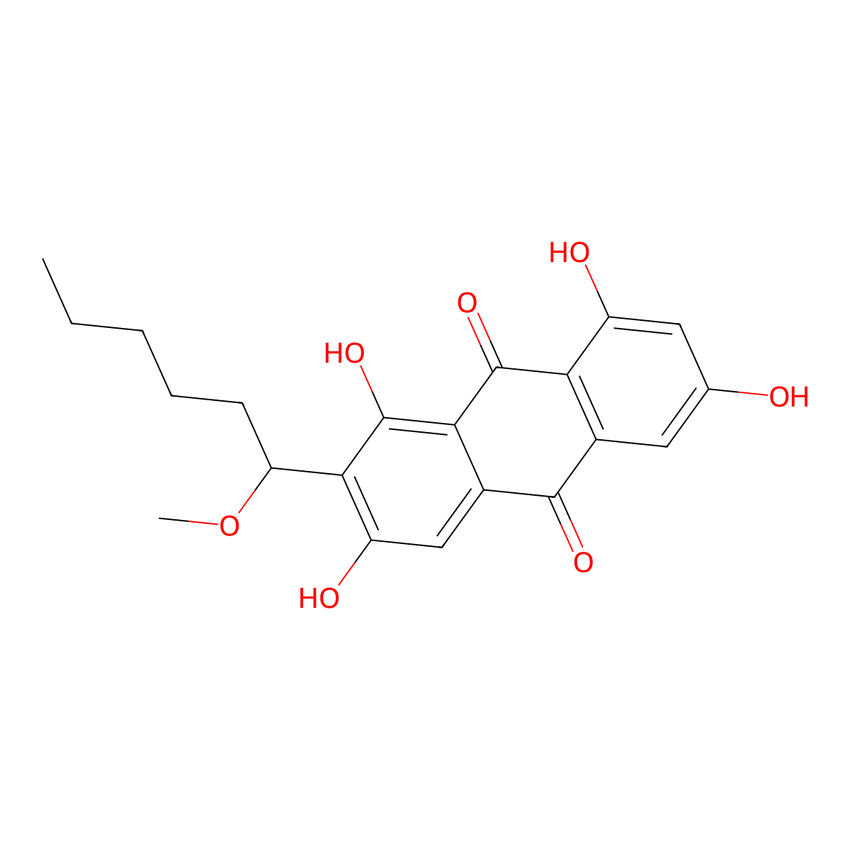 1,3,6,8-Tetrahydroxy-2-[(1S)-1-methoxyhexyl]anthracene-9,10-dione molecular structure, CAS 28254-23-1