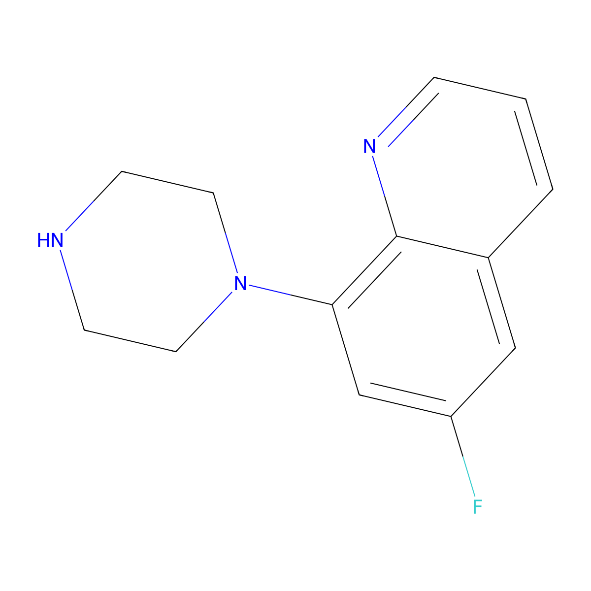 6-Fluoro-8-(piperazin-1-yl)quinoline molecular structure, CAS 282547-87-9