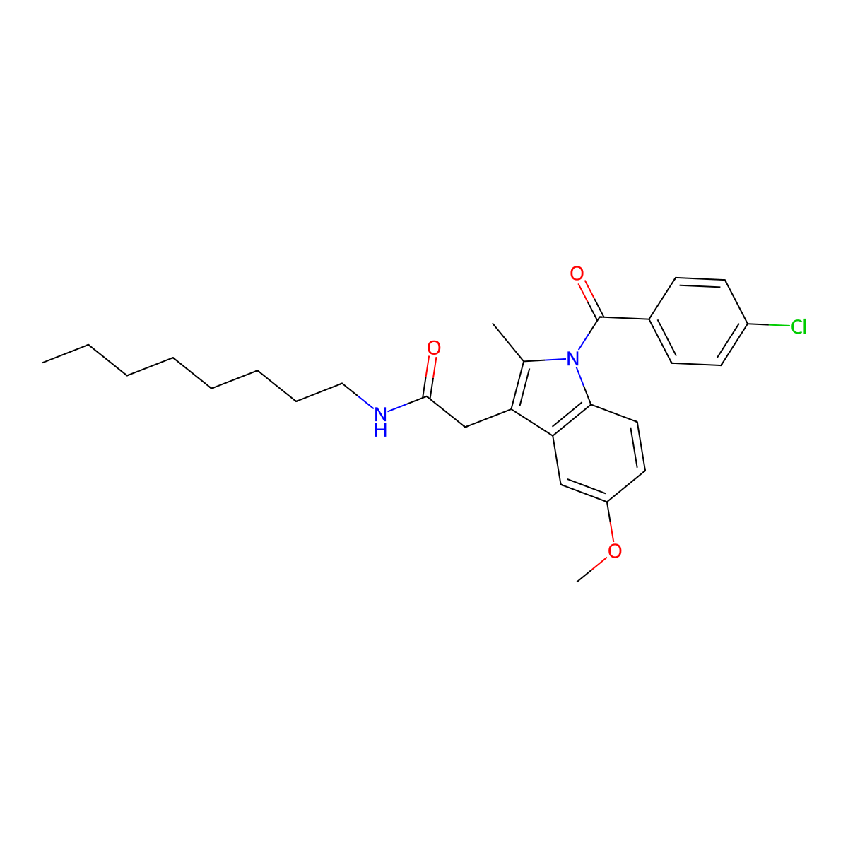 Indomethacin N-octyl amide molecular structure, CAS 282728-65-8