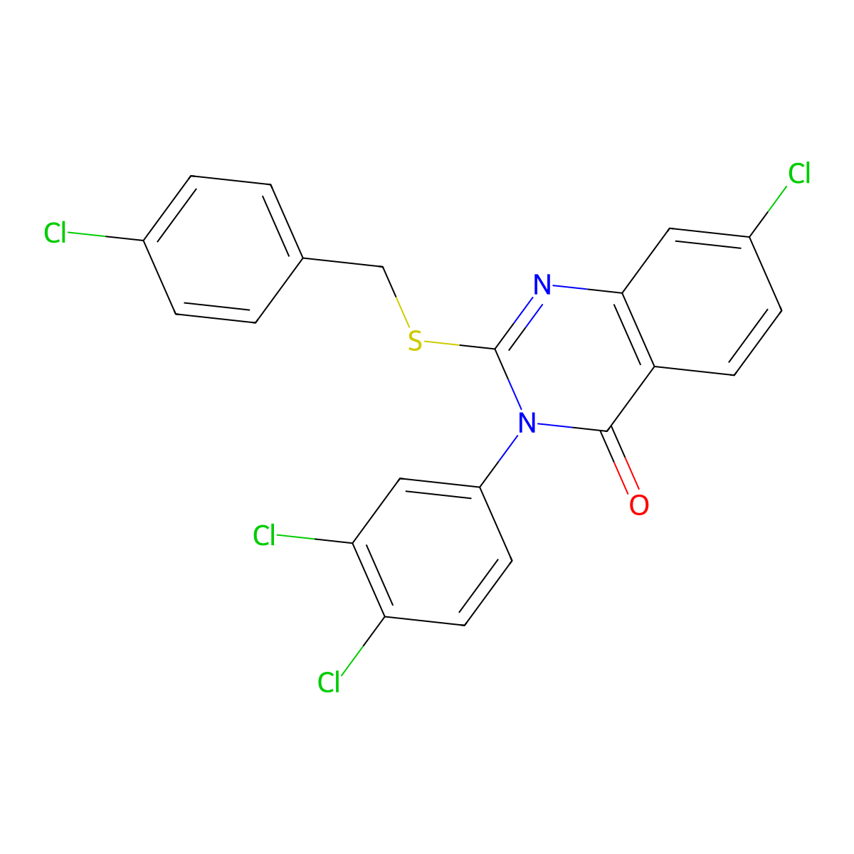 7-Chloro-2-[(4-chlorophenyl)methylsulfanyl]-3-(3,4-dichlorophenyl)quinazolin-4-one molecular structure, CAS 282729-95-7
