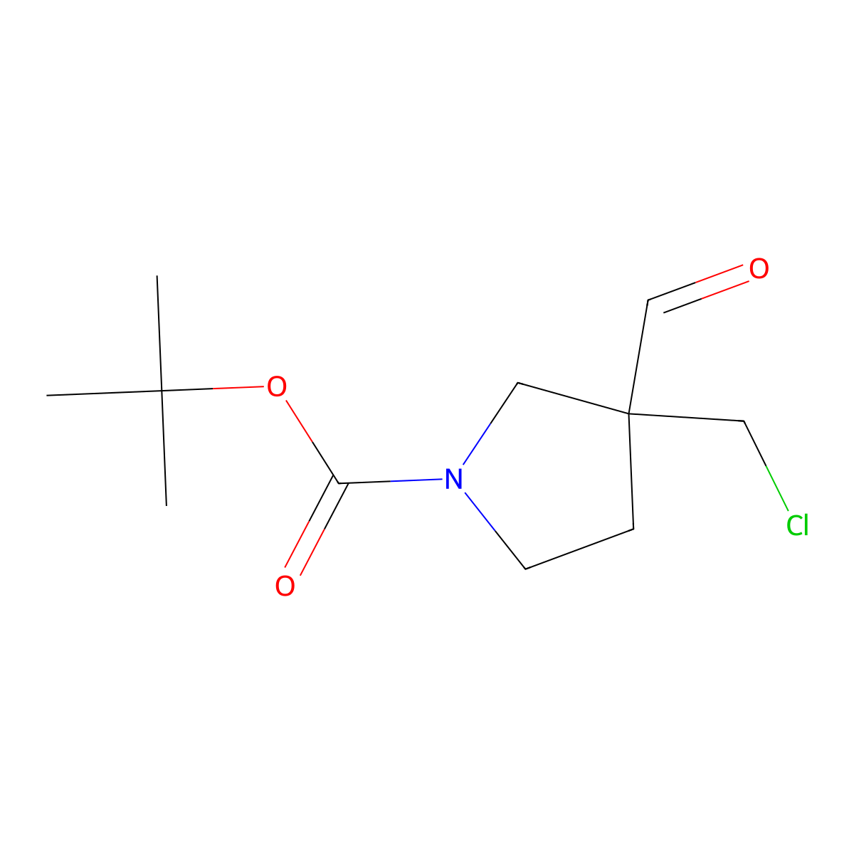 1,1-Dimethylethyl 3-(chloromethyl)-3-formyl-1-pyrrolidinecarboxylate molecular structure, CAS 2827330-96-9