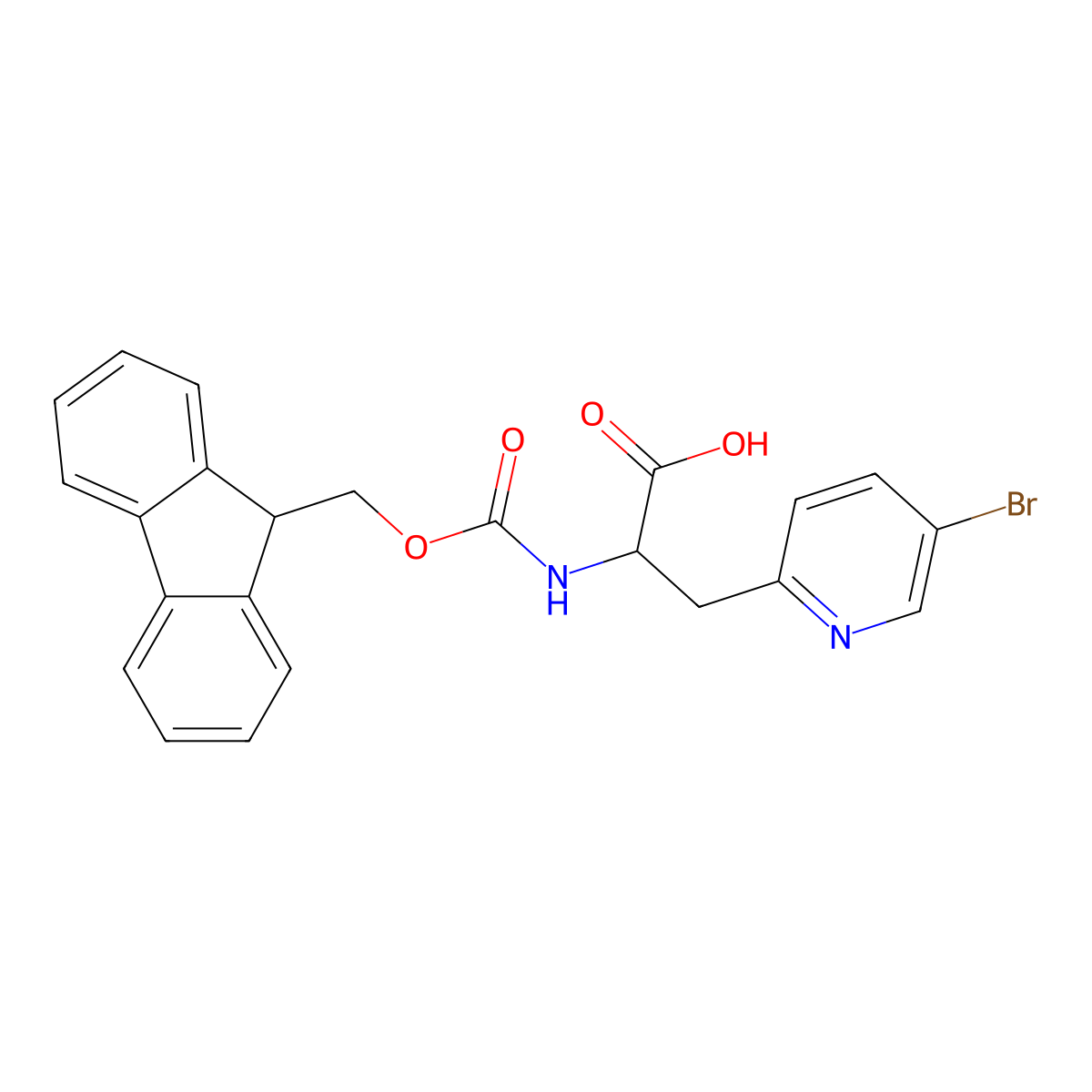 (S)-2-(((9H-Fluoren-9-YL)methoxy)carbonylamino)-3-(5-bromopyridin-2-YL)propanoic acid molecular structure, CAS 282734-37-6