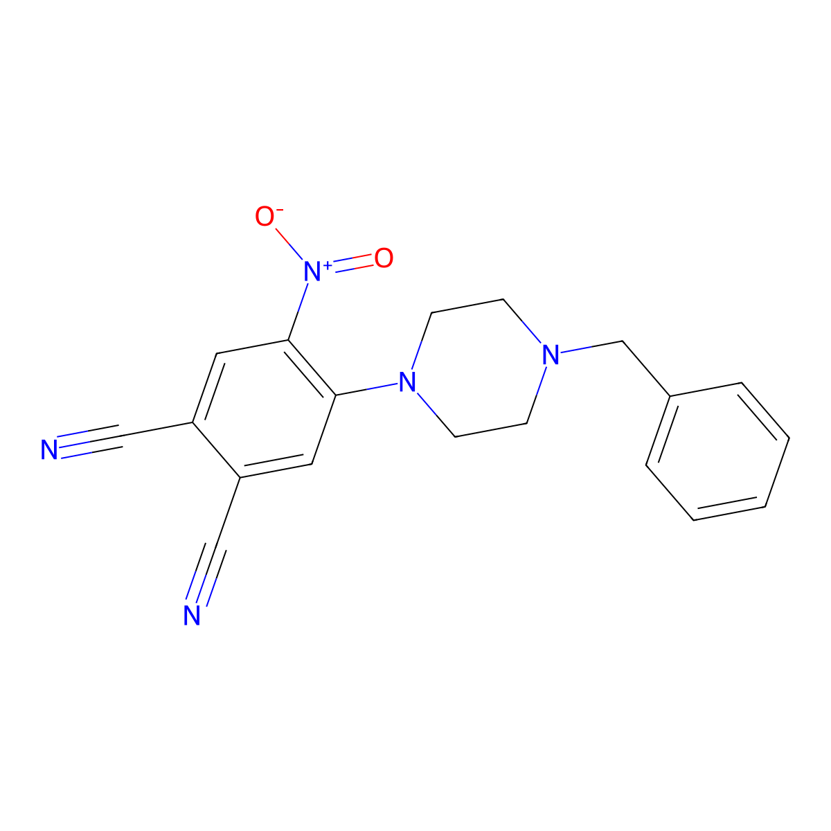 4-(4-Benzylpiperazin-1-yl)-5-nitrobenzene-1,2-dicarbonitrile molecular structure, CAS 282734-60-5