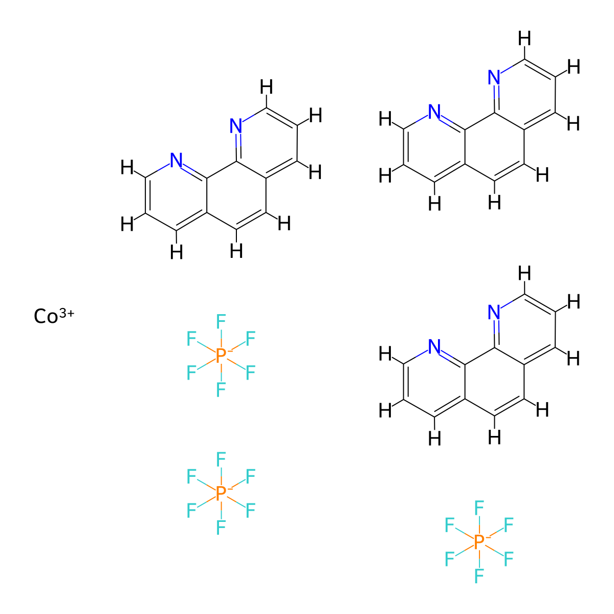Tris(1,10-phenanthroline)cobalt(III) tris(hexafluorophosphate) , Co(phen)3(PF6)3 molecular structure, CAS 28277-59-0