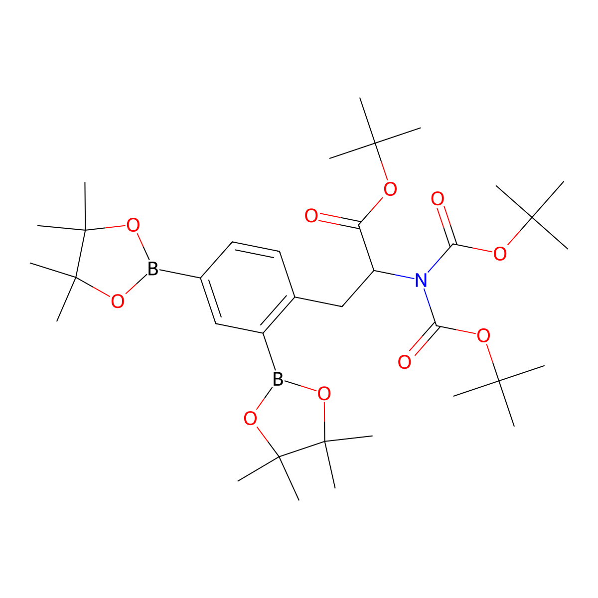 Tert-butyl (S)-3-(2,4-bis(4,4,5,5-tetramethyl-1,3,2-dioxaborolan-2-YL)phenyl)-2-(N-bis(tert-butoxycarbonyl)propanoate molecular structure, CAS 2827710-38-1