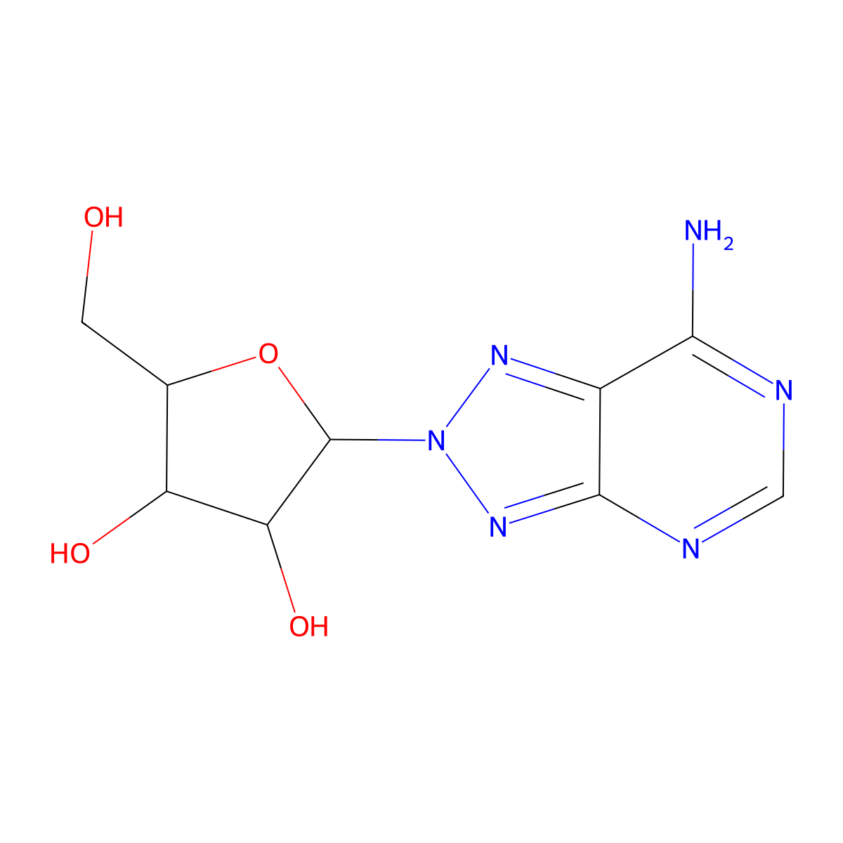 2-(7-Aminotriazolo[4,5-d]pyrimidin-2-yl)-5-(hydroxymethyl)oxolane-3,4-diol molecular structure, CAS 28279-62-1