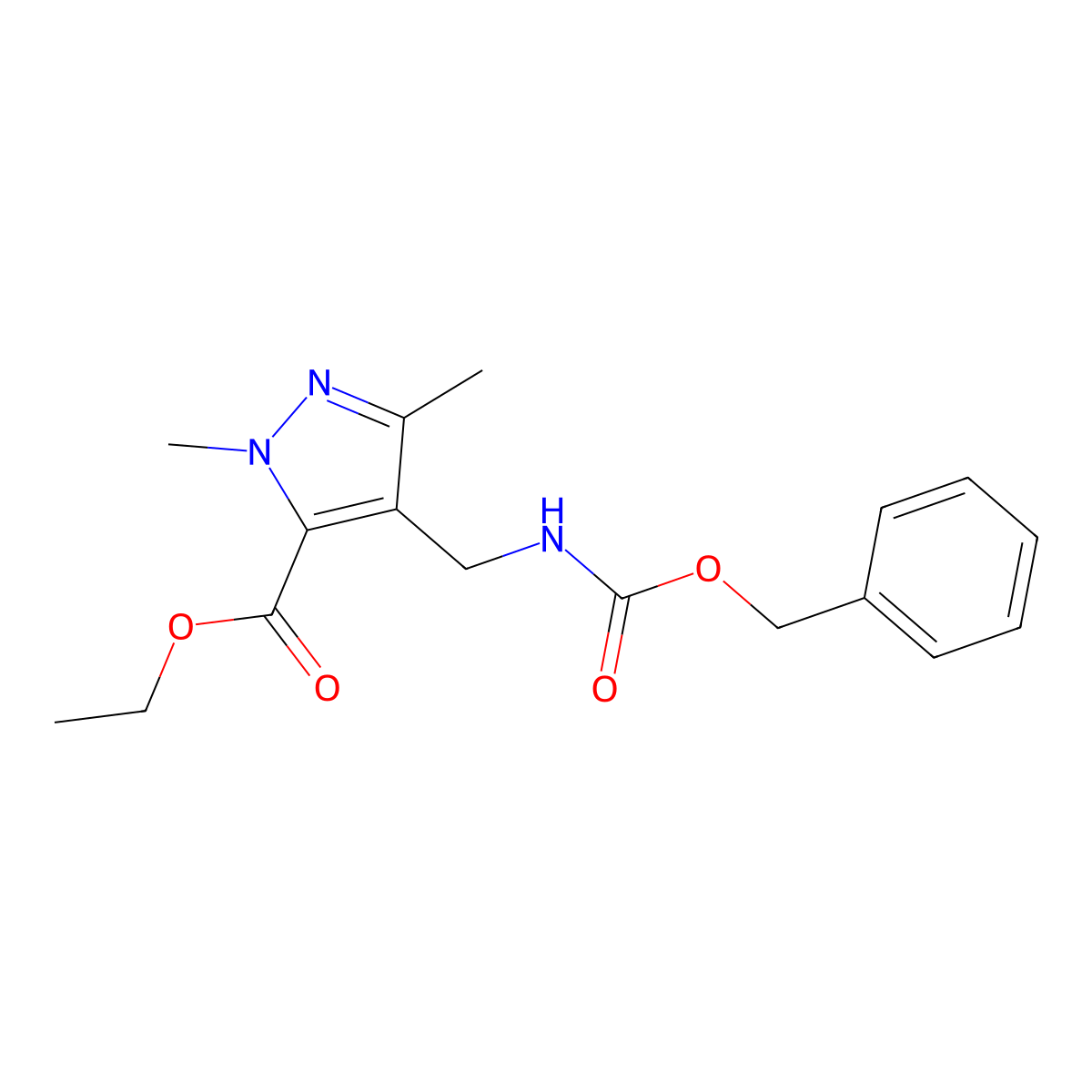 Ethyl 4-(benzyloxycarbonylaminomethyl)-2,5-dimethyl-pyrazole-3-carboxylate molecular structure, CAS 2828020-90-0