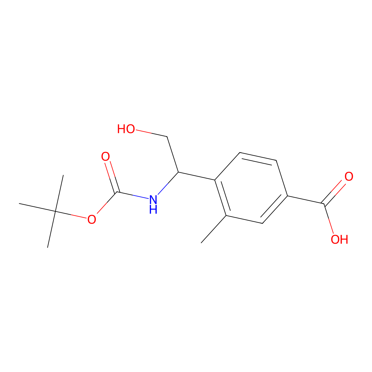 (S)-4-(1-((tert-Butoxycarbonyl)amino)-2-hydroxyethyl)-3-methylbenzoic acid molecular structure, CAS 2828028-30-2