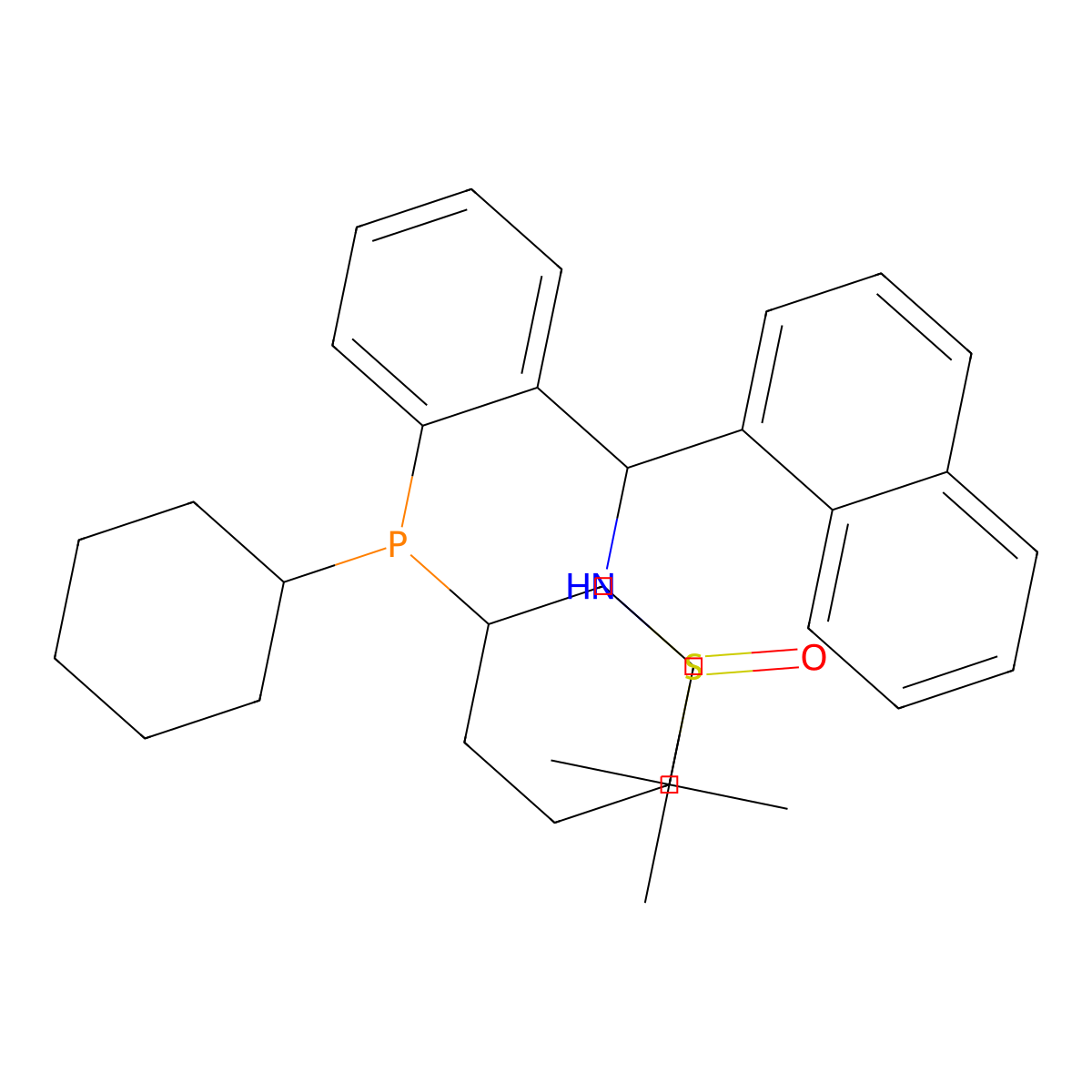 [S(R)]-N-[(R)-[2-(Dicyclohexylphosphino)phenyl]-1-naphthalenylmethyl]-2-methyl-2-propanesulfinamide molecular structure, CAS 2828071-43-6