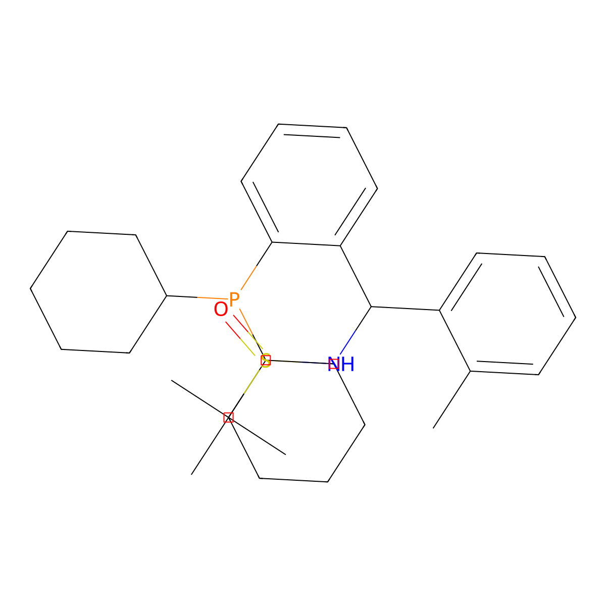[S(R)]-N-[(R)-(2-Methylphenyl)[2-(dicyclohexylphosphino)phenyl]methyl]-2-methyl-2-propanesulfinamide molecular structure, CAS 2828137-44-4