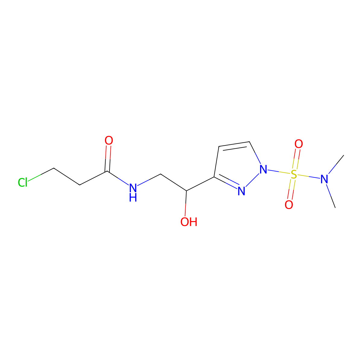 3-chloro-N-[2-[1-(dimethylsulfamoyl)pyrazol-3-yl]-2-hydroxy-ethyl]propanamide molecular structure, CAS 2828220-41-1