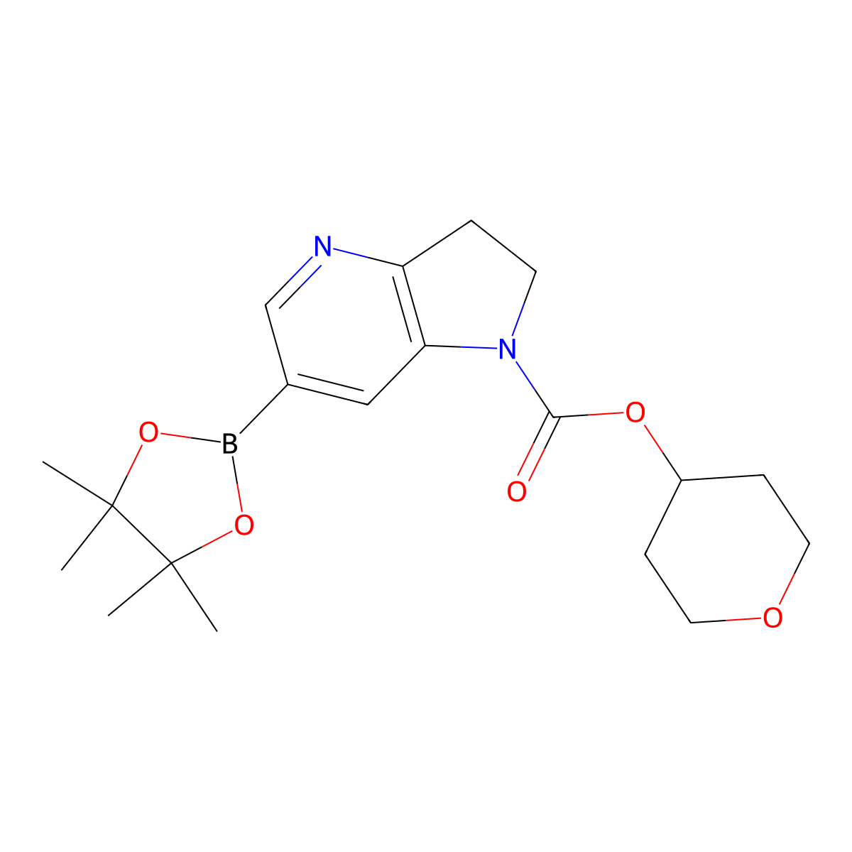 Tetrahydro-2H-pyran-4-yl 6-(4,4,5,5-tetramethyl-1,3,2-dioxaborolan-2-yl)-2,3-dihydro-1H-pyrrolo[3,2-b]pyridine-1-carboxylate molecular structure, CAS 2828431-82-7