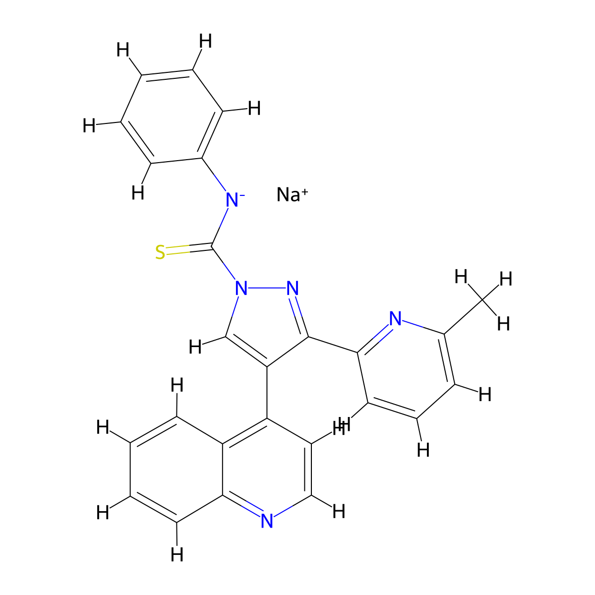 3-(6-Methylpyridin-2-yl)-N-phenyl-4-(quinolin-4-yl)-1H-pyrazole-1-carbothioamide, sodium salt molecular structure, CAS 2828431-89-4