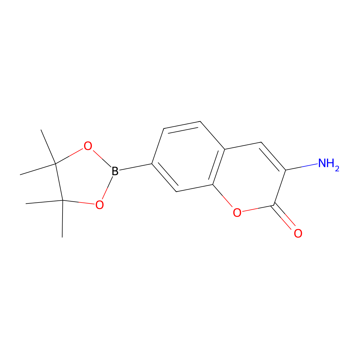3-Amino-7-(4,4,5,5-tetramethyl-1,3,2-dioxaborolan-2-yl)-2H-chromen-2-one molecular structure, CAS 2828431-91-8