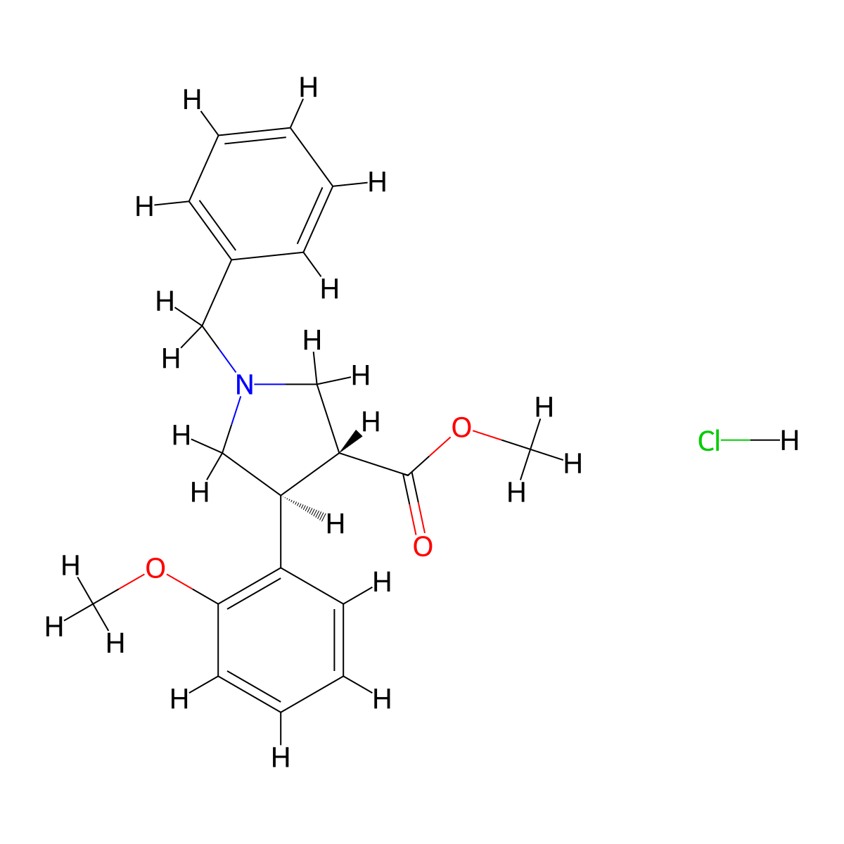 Methyl rel-(3R,4S)-1-benzyl-4-(2-methoxyphenyl)pyrrolidine-3-carboxylate hydrochloride molecular structure, CAS 2828431-93-0