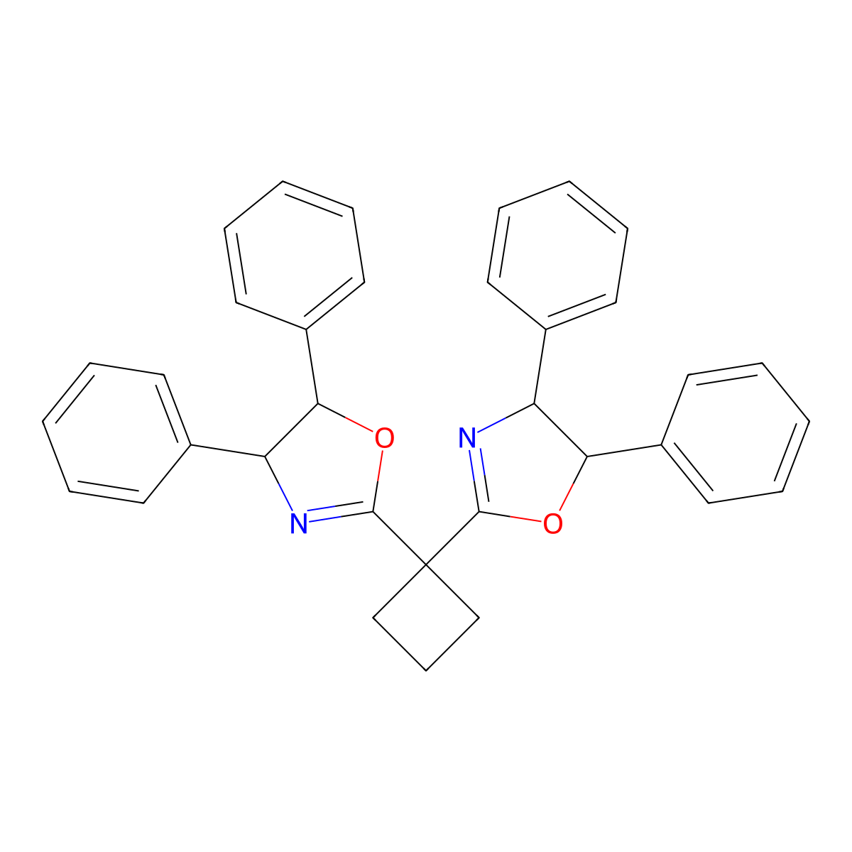 (4R,4'R,5S,5'S)-2,2'-(Cyclobutane-1,1-diyl)bis(4,5-diphenyl-4,5-dihydrooxazole) molecular structure, CAS 2828431-95-2