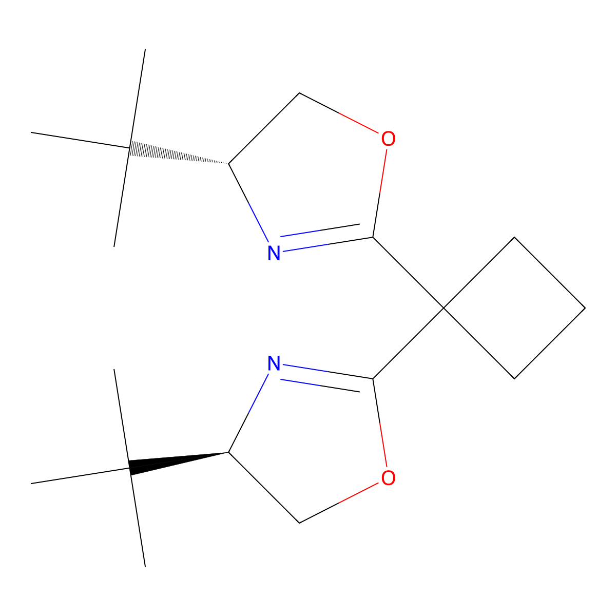 (4R,4'R)-2,2'-(Cyclobutane-1,1-diyl)bis(4-(tert-butyl)-4,5-dihydrooxazole) molecular structure, CAS 2828431-97-4