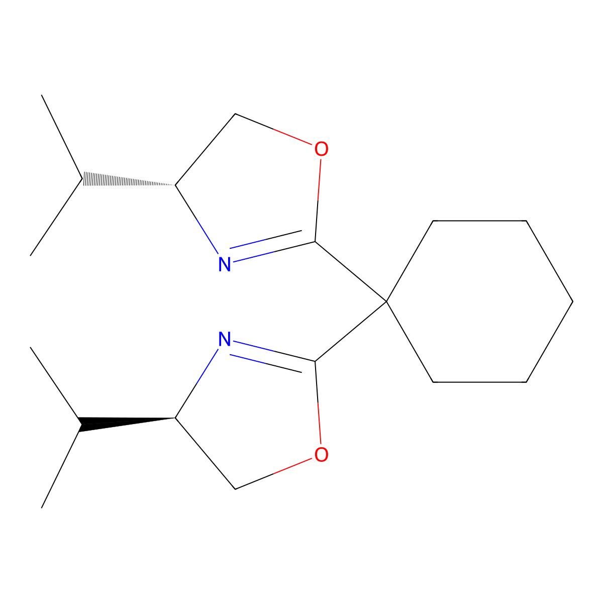 (4R,4'R)-2,2'-(Cyclohexane-1,1-diyl)bis(4-isopropyl-4,5-dihydrooxazole) molecular structure, CAS 2828431-99-6