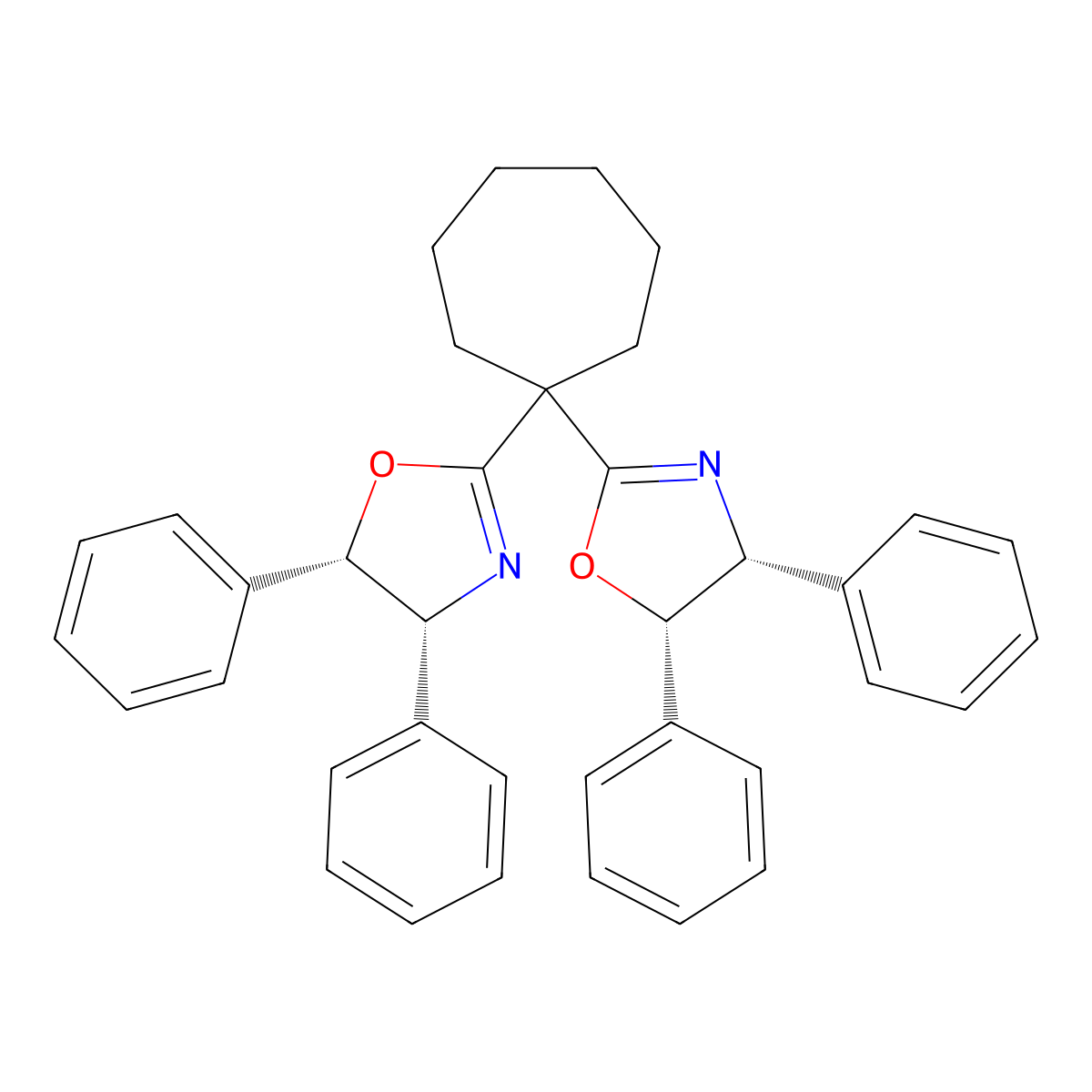 (4R,4'R,5S,5'S)-2,2'-(Cycloheptane-1,1-diyl)bis(4,5-diphenyl-4,5-dihydrooxazole) molecular structure, CAS 2828432-01-3