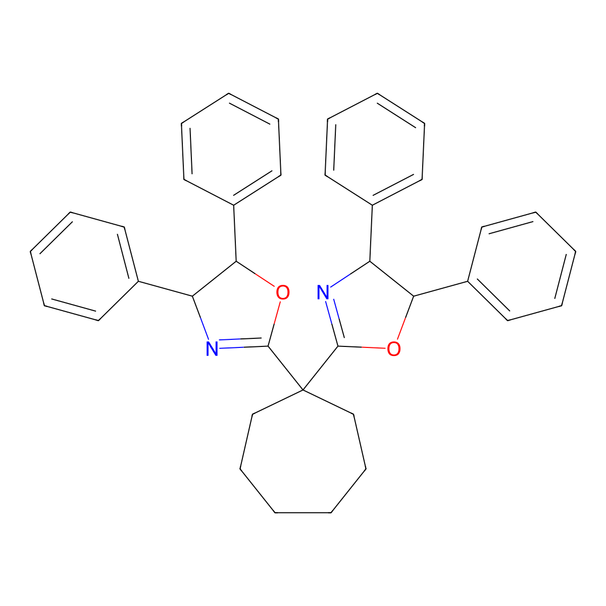 (4S,4'S,5R,5'R)-2,2'-(Cycloheptane-1,1-diyl)bis(4,5-diphenyl-4,5-dihydrooxazole) molecular structure, CAS 2828432-02-4