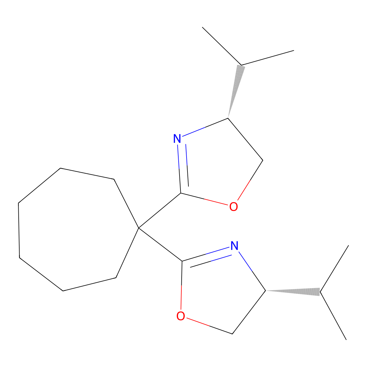 (4R,4'R)-2,2'-(Cycloheptane-1,1-diyl)bis(4-isopropyl-4,5-dihydrooxazole) molecular structure, CAS 2828432-03-5