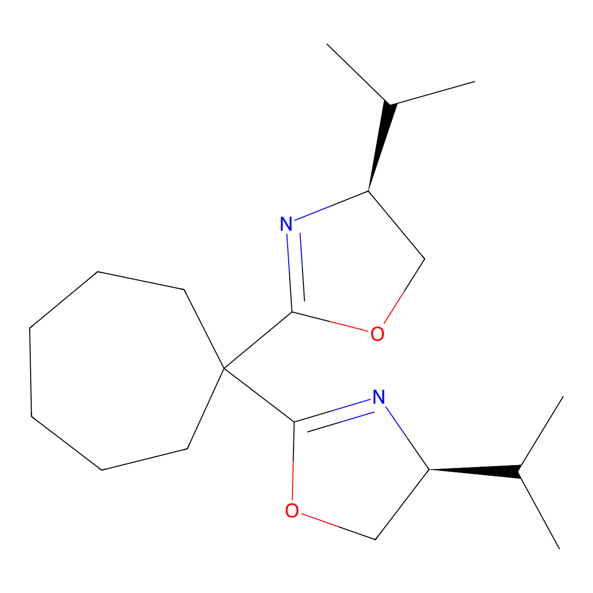 (4S,4'S)-2,2'-(Cycloheptane-1,1-diyl)bis(4-isopropyl-4,5-dihydrooxazole) molecular structure, CAS 2828432-04-6