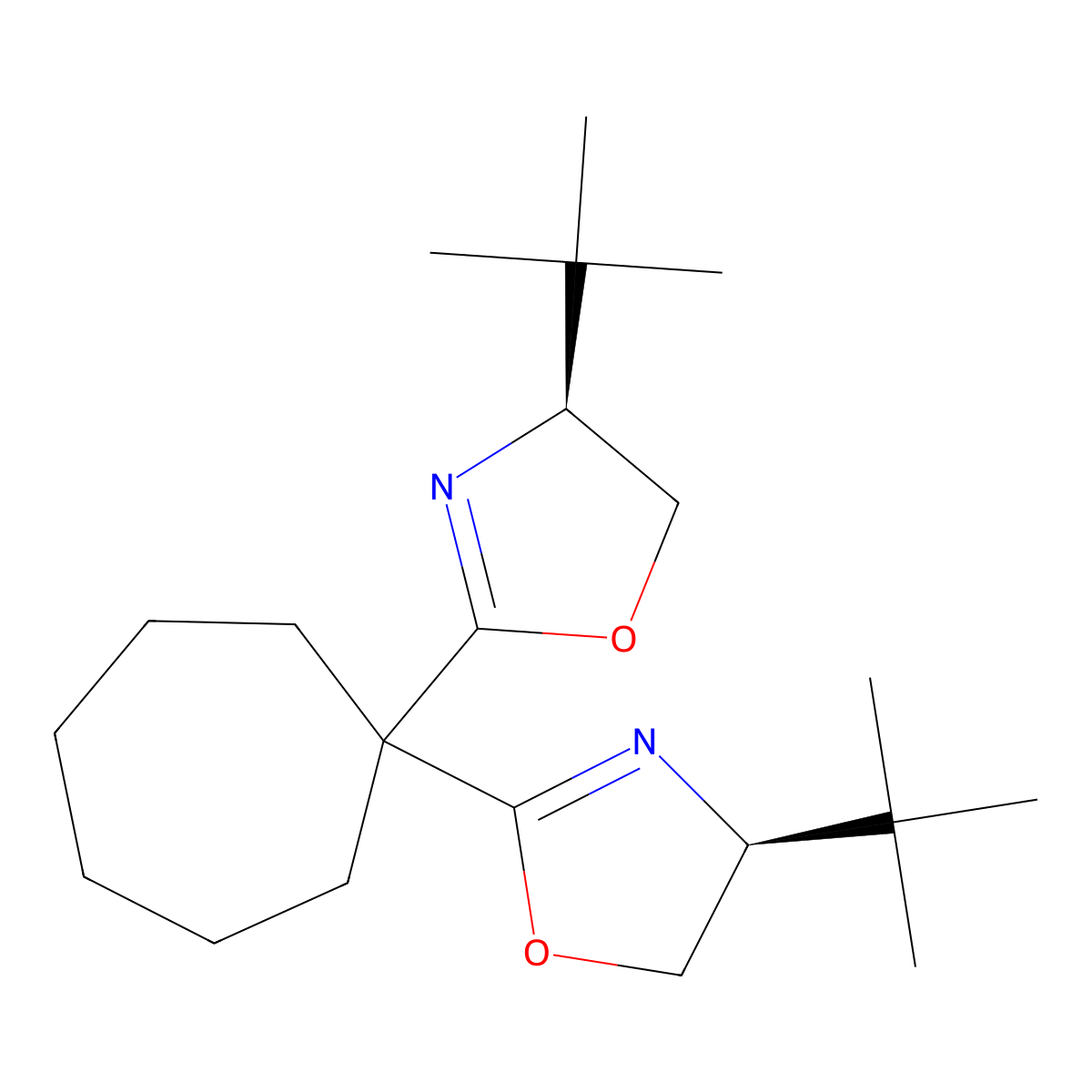 (4S,4'S)-2,2'-(Cycloheptane-1,1-diyl)bis(4-(tert-butyl)-4,5-dihydrooxazole) molecular structure, CAS 2828432-05-7