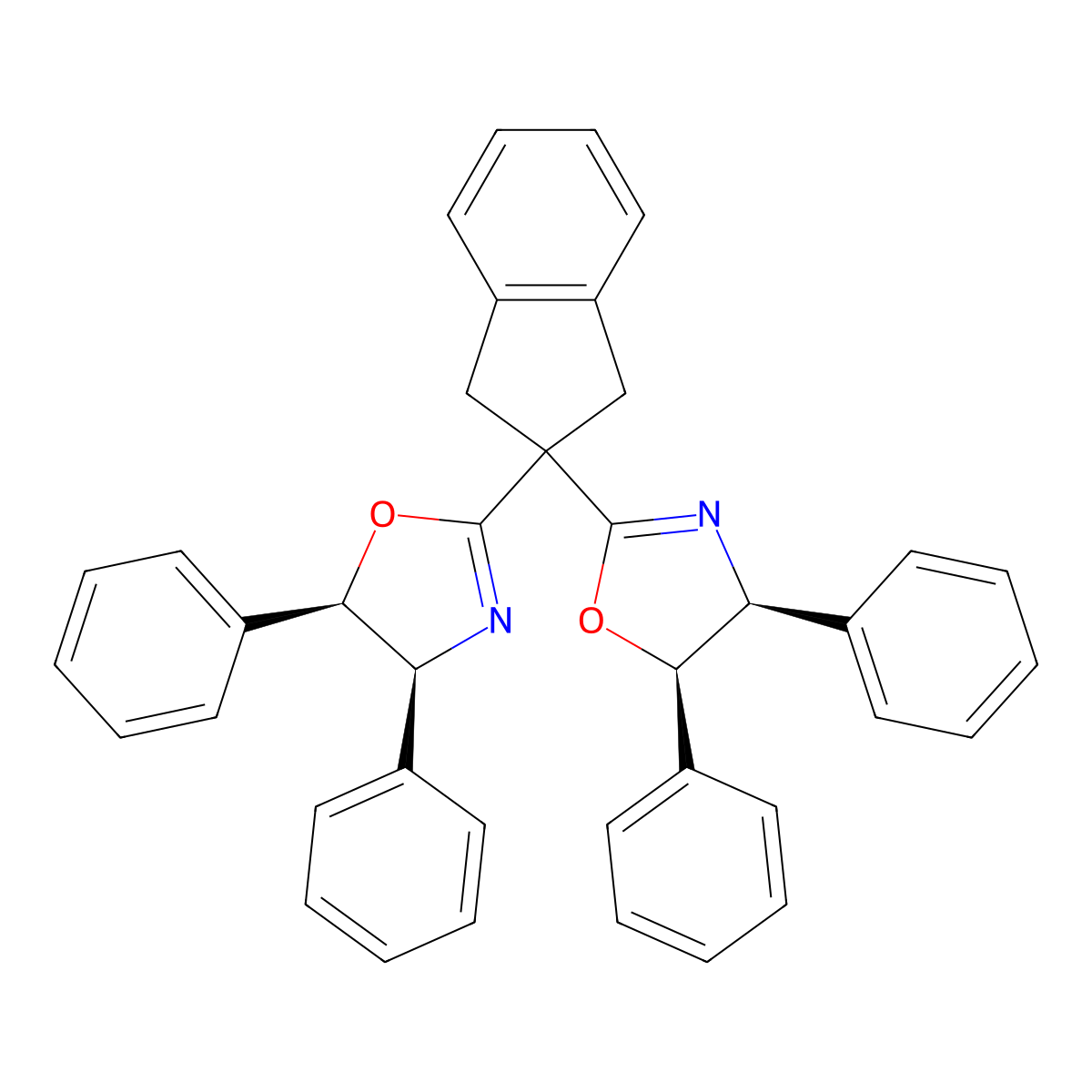 (4S,4'S,5R,5'R)-2,2'-(2,3-Dihydro-1H-indene-2,2-diyl)bis(4,5-diphenyl-4,5-dihydrooxazole) molecular structure, CAS 2828432-09-1