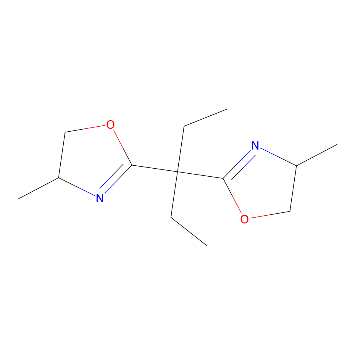 (4R,4'R)-2,2'-(Pentane-3,3-diyl)bis(4-methyl-4,5-dihydrooxazole) molecular structure, CAS 2828432-10-4