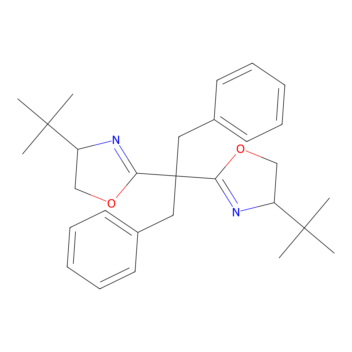 (4R,4'R)-2,2'-(1,3-Diphenylpropane-2,2-diyl)bis(4-(tert-butyl)-4,5-dihydrooxazole) molecular structure, CAS 2828432-27-3