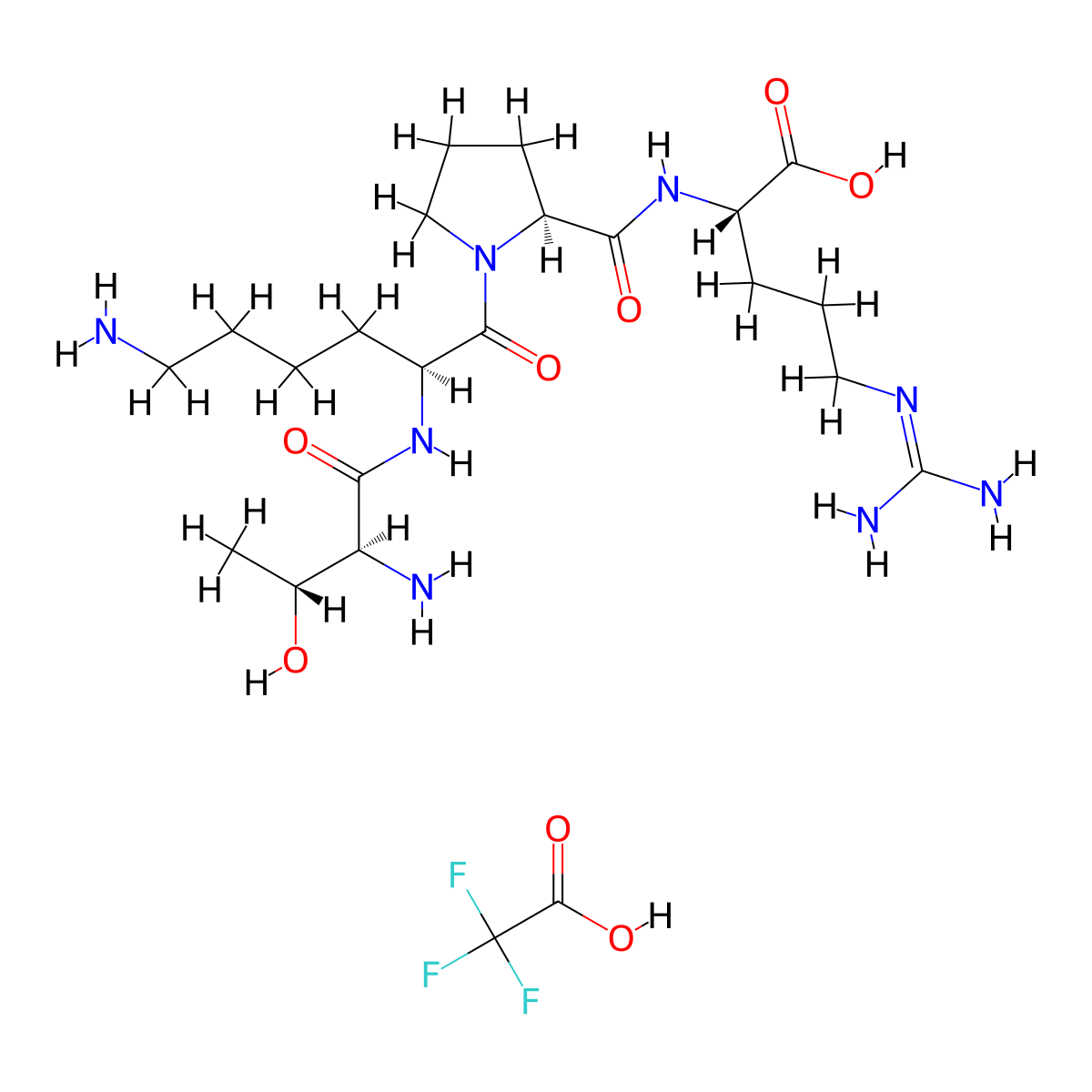 (S)-2-((S)-1-((S)-6-Amino-2-((2S,3R)-2-amino-3-hydroxybutanamido)hexanoyl)pyrrolidine-2-carboxamido)-5-guanidinopentanoic acid trifluoroacetate molecular structure, CAS 2828433-18-5